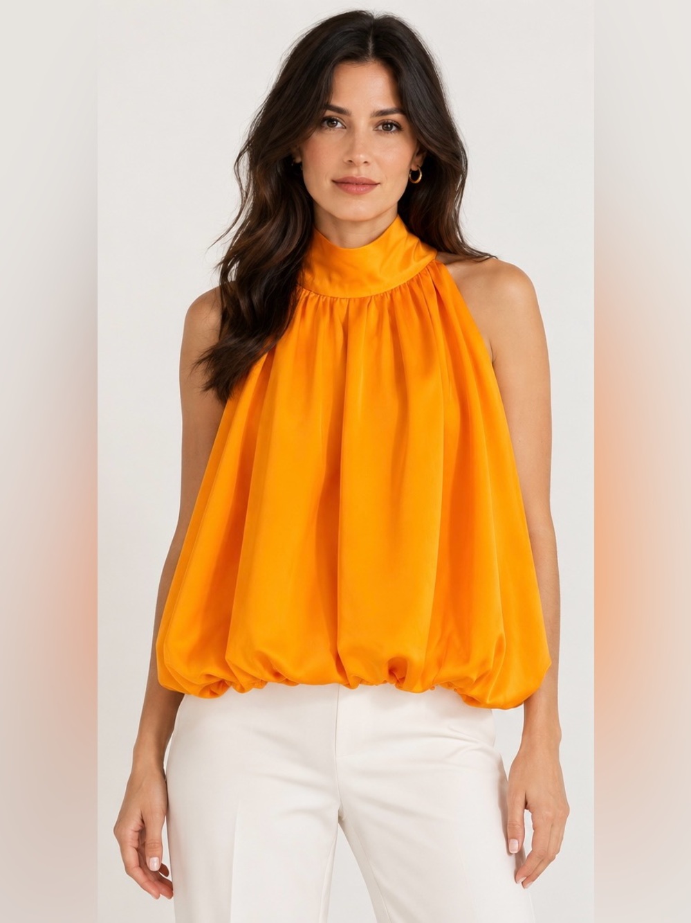 Zara Vibrant Orange High Neck Balloon Hem Top